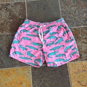 Chubbies Pink Swim Trunks with Green Alligator Print